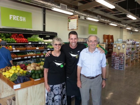 owners Marion Wood and Jim Kebbell with store manager Michael Camilleri 