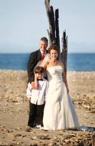 Charlotte Squire with her family at her recent wedding in Golden Bay, New Zealand. Life is good!